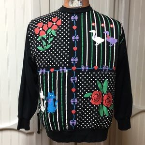 90s Jane Colby Pinstripes & PolkaDots Granny Sweatshirt M Grannycore